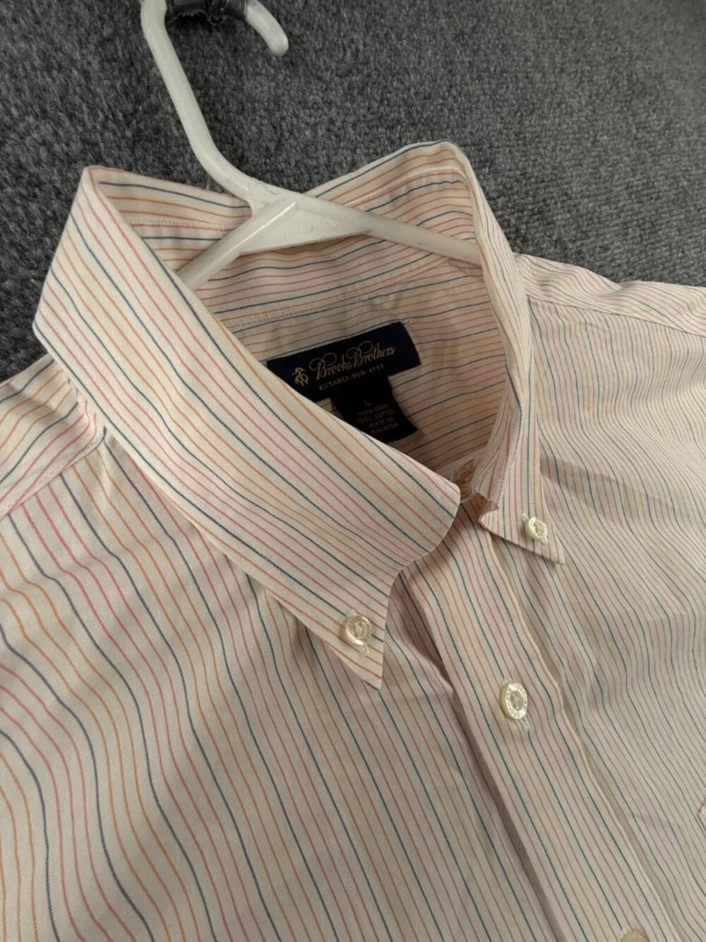 Brooks Brothers Non Iron Long Sleeve Button Up Shirt Striped Pink Orange Large